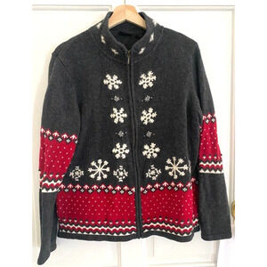 GUIDE SERIES - Women's Christmas winter Caridgan Grey , snow flakes size Large